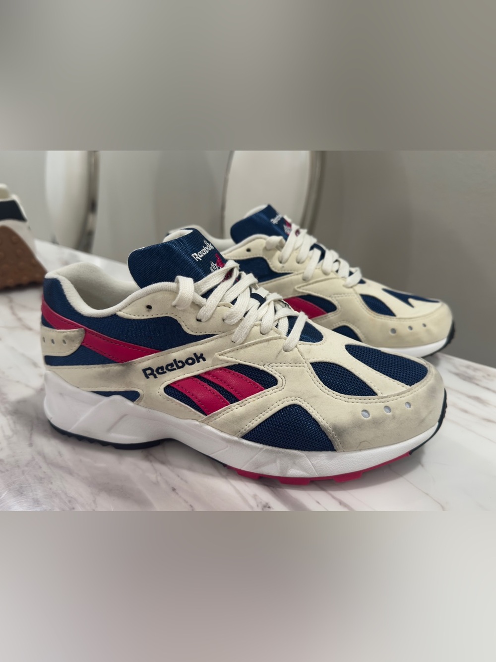 Reebok Navy White Pink Retro Running Sneakers